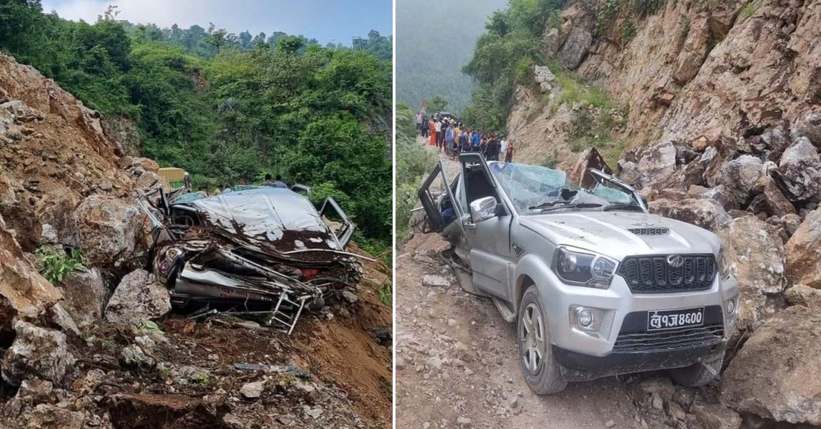 गुल्मीबाट काठमाडौं आउँदै गरेको स्कारपिओ पहिरोमा पुरिँदा तीन जनाको मृत्यु