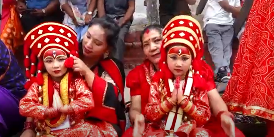 हनुमान ढोका परिसरमा सामूहिक कुमारी पूजा