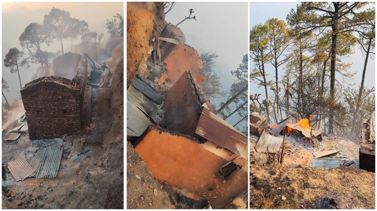 बडिगाडको एक घरगोठमा आगलागी, ऋण तिर्न छोराले ल्याएकाे तीन लाख पनि आगोमै जल्यो