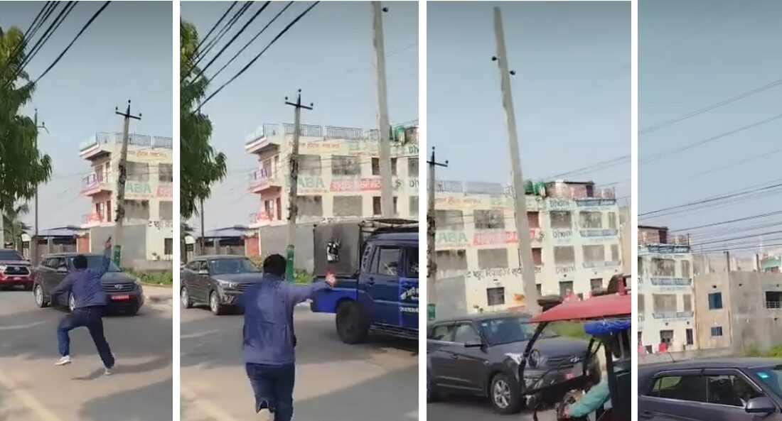 एमाले नेता महेश बस्नेत चढेको गाडीमा रातो रङ प्रहार