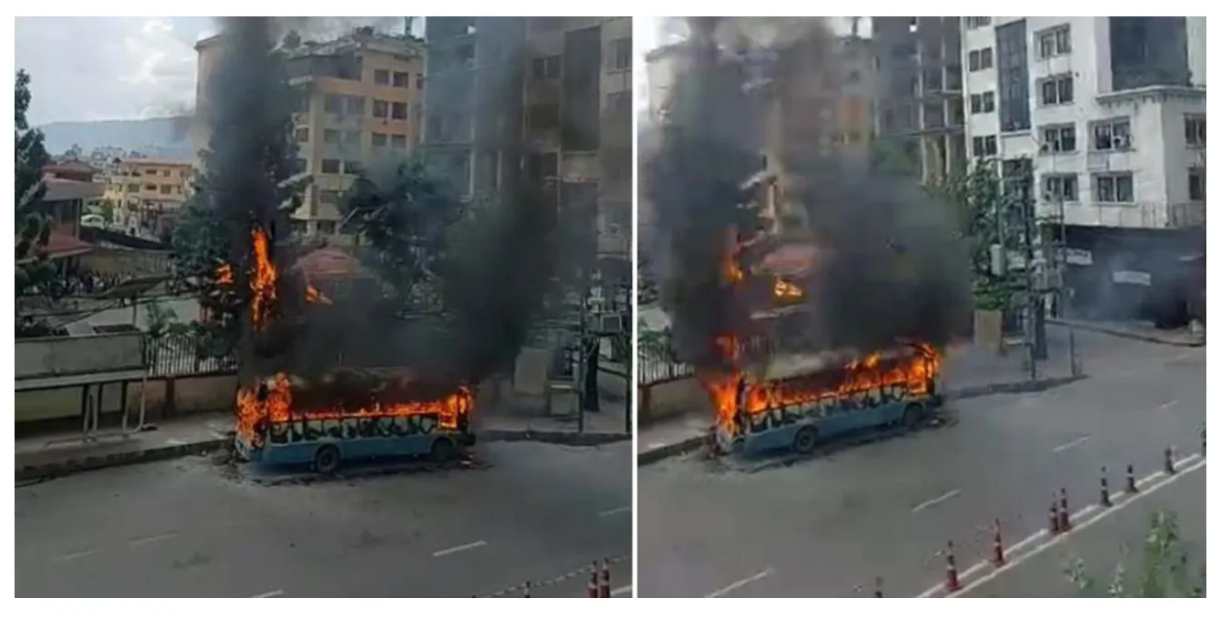 काठमाडौंको त्रिपुरेश्वरमा यात्रु बसमा आगलागी